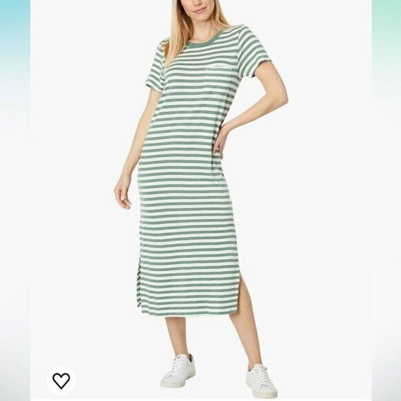 Outerknown Neptune Tee T Shirt Midi Dress Size Small Green Stripe - Picture 1 of 5